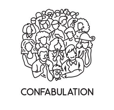 The confabulation logo - black and white lineart of a group of people.